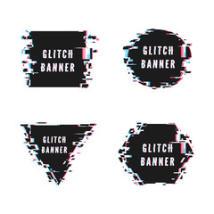 Poster - square triangular hexagonal and circular banner set in distorted glitch style. vector illustration i