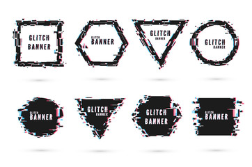 Poster - geometric shape banner with distortion effect - glitch. digital technology modern poster and flyer t