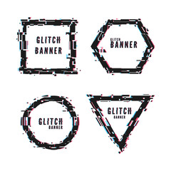 Poster - modern abstract banners set in distorted glitch style. geometric frame shape with glitch effect. vec