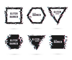 Poster - geometric shape banner with glitch effect. digital technology modern poster and flyer template. vect