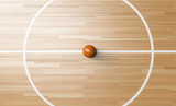 Fototapeta  - Basketball at the center of Wooden Court 3D rendering
