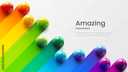 Wektor: Amazing abstract vector 3D colorful balls illustration template for poster, flyer, magazine, journal, brochure, book cover. Corporate web site landing page minimal background and banner design layout. Amazing abstract vector 3D colorful balls illustration template for poster, flyer, magazine, journal, brochure, book cover. Corporate web site landing page minimal background and banner design layout.