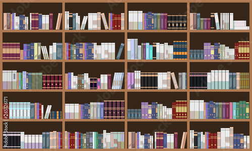 Cuadros en Lienzo Grand Library book shelf. Flat color Vector illustration.