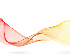 Wavy abstract design in two colors. Ribbon concept with red and yellow gradient. White isolated background. Vector illustration.