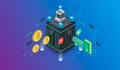 Isometric design concept virtual reality and augmented reality. software development and programming. Computation of big data center, information processing, database. isometric vector technology
