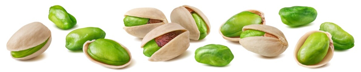 Poster - Shelled pistachio nut set isolated on white background