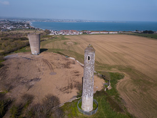 Aerial shot Round tower in Portrane North Dublin