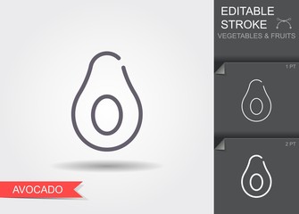 Sticker - Avocado. Line icon with editable stroke with shadow