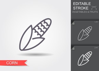 Sticker - Corn. Line icon with editable stroke with shadow