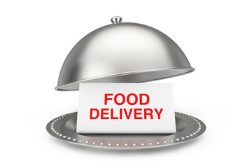 Wall Mural - Paper with Food Delivery Sign in Restaurant Cloche. 3d Rendering