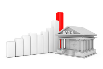 Fototapete - Bank Building near Business Success Growth Graph Chart. 3d Rendering