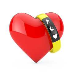 Aufkleber - Yellow Fitness Tracker Bracelet with Red Heart. 3d Rendering