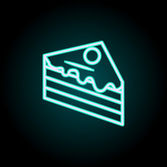 Poster - piece of cake neon icon. Elements of fast food set. Simple icon for websites, web design, mobile app, info graphics
