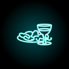 Poster - salad with glass of wine neon icon. Elements of fast food set. Simple icon for websites, web design, mobile app, info graphics