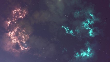 Wall Mural - Illustration of glowing flicker blue and orange nebula and stars