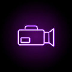 Poster - camcorder neon icon. Elements of media, press set. Simple icon for websites, web design, mobile app, info graphics