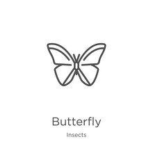 Butterfly Icon Vector From Insects Collection. Thin Line Butterfly Outline Icon Vector Illustration. Outline, Thin Line Butterfly Icon For Website Design And Mobile, App Development.