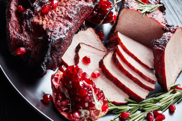 Wall Mural - close-up of two pieces of smoked meat