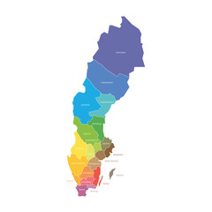 Sticker - Counties of Sweden. Map of regional country administrative divisions. Colorful vector illustration