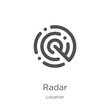radar icon vector from location collection. Thin line radar outline icon vector illustration. Outline, thin line radar icon for website design and mobile, app development.
