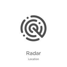 Radar Icon Vector From Location Collection. Thin Line Radar Outline Icon Vector Illustration. Outline, Thin Line Radar Icon For Website Design And Mobile, App Development.