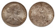 Germany german silver coin 2 two thaler double thaler frankfurt minted 1866 isolated on white background