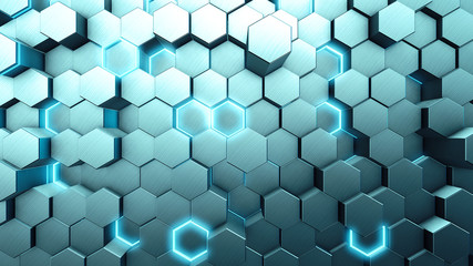 Wall Mural - Abstract white geometric hexagonal background. Grunge surface, 3d rendering  technology background