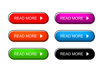 Wall Mural - read more colorful button set with icons web isolated on white background. vector illustration.