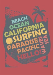 Wall Mural - California surfing t shirt design layout