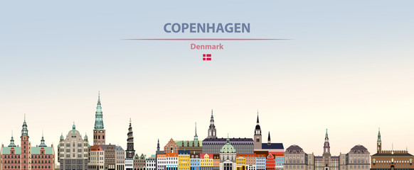 Fototapete - Vector illustration of Copenhagen city skyline on colorful gradient beautiful daytime background