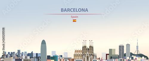 Vector illustration of Barcelona city skyline on colorful gradient beautiful day Wallpaper Mural