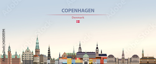 Photo Vector illustration of Copenhagen city skyline on colorful gradient beautiful da