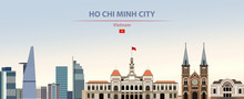 Vector Illustration Of Ho Chi Minh City Skyline On Colorful Gradient Beautiful Daytime Background
