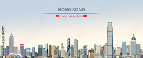 Photo Vector illustration of Hong Kong city skyline on colorful gradient beautiful day