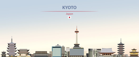 Fototapete - Vector illustration of Kyoto city skyline on colorful gradient beautiful daytime background