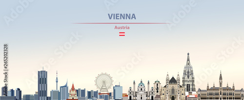 Vector illustration of Vienna city skyline on colorful gradient beautiful daytim Canvas Print
