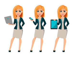 Wall Mural - Cartoon character businesswoman with blonde hair