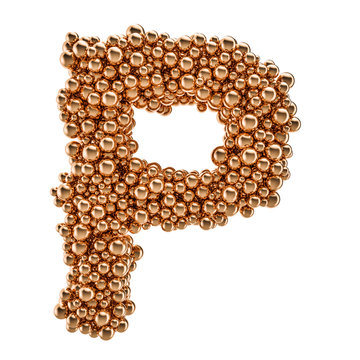 Golden letter P from gold balls, 3D rendering