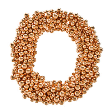 Golden letter O from gold balls, 3D rendering