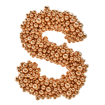 Golden letter S from gold balls, 3D rendering