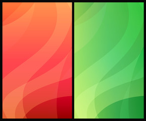 Wall Mural - two vertical abstract backgrounds with colorful modern dynamic patterns. seductive warm red and gree