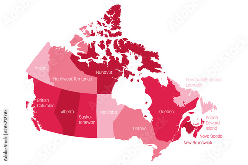 Fotografía Map of Canada divided into 10 provinces and 3 territories