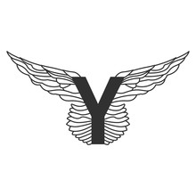 Elegant Dynamic Letter Y With Wings. Linear Design. Can Be Used For Tattoo, Any Transportation Service Or In Sports Areas. Vector Illustration Isolated On White Background