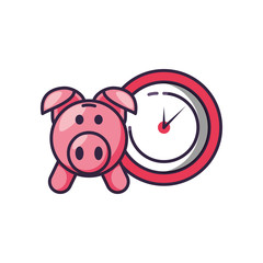 Canvas Print - clock time with piggy bank