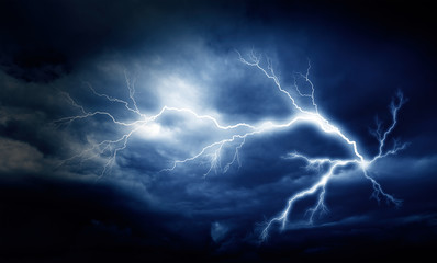 lightning strike on the cloudy dark sky.