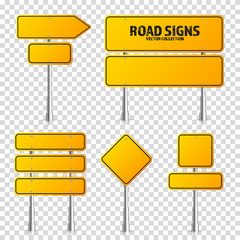 Wall Mural - road yellow traffic signs set. blank board with place for text. mockup. isolated information sign. d