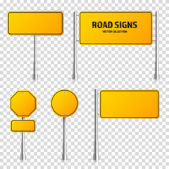 Wall Mural - road yellow traffic signs set. blank board with place for text. mockup. isolated information sign. d