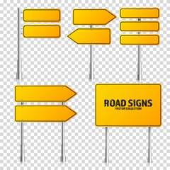 Wall Mural - road yellow traffic signs set. blank board with place for text. mockup. isolated information sign. d