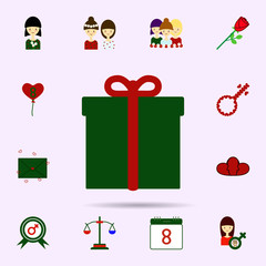 Poster - Gift, ribbon color icon. Universal set of 8 march for website design and development, app development