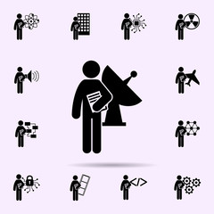 Poster - man with telecommunication degree icon. Universal set of student degree for website design and development, app development